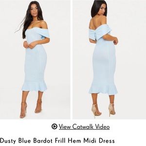Blue Bardot Frill Hem Midi Dress